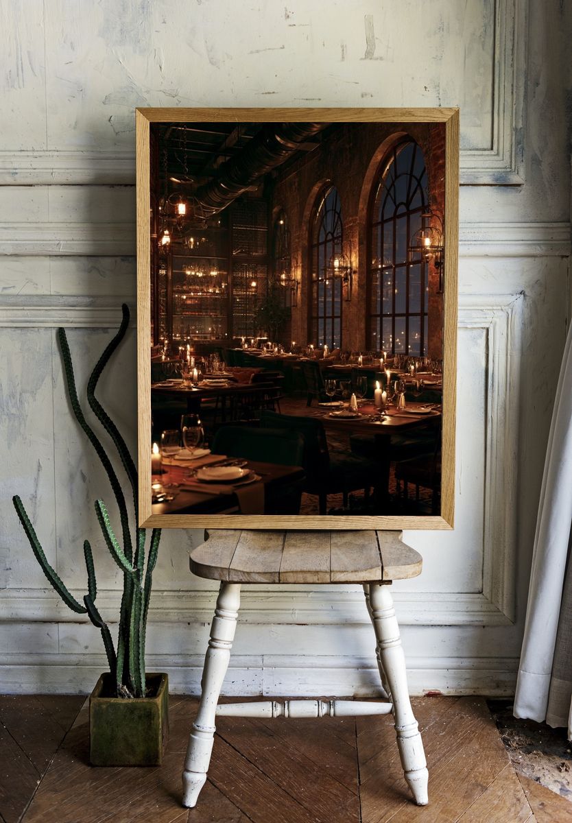 Candlelit Restaurant Interior Photography Poster. — room view 1