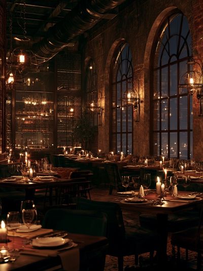 Candlelit Restaurant Interior Photography Poster. poster