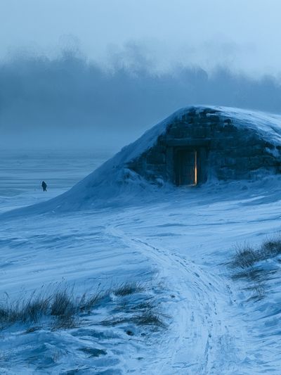 Snowbound Cabin Landscape Print. poster print
