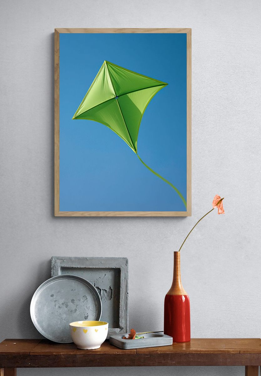 Green Kite in Blue Sky Poster. — room view 3