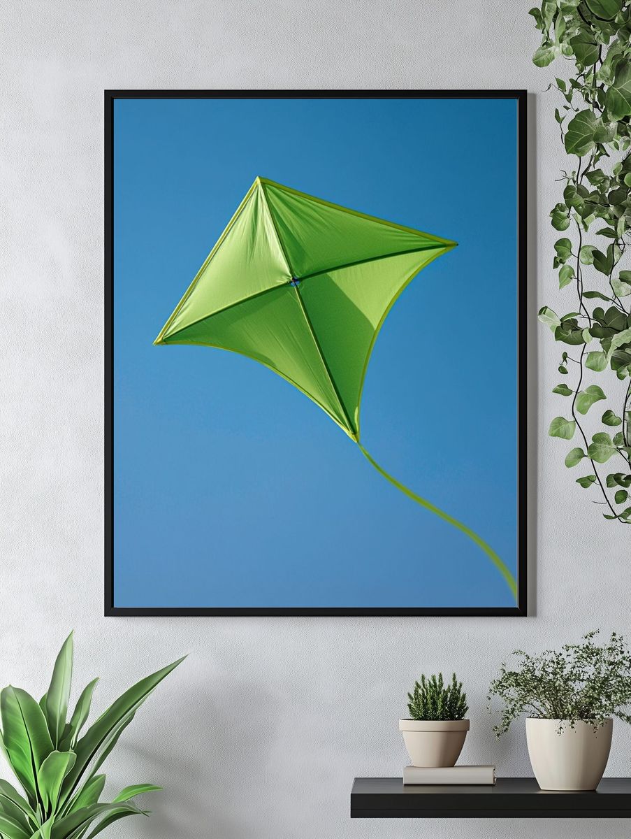 Green Kite in Blue Sky Poster. — room view 4