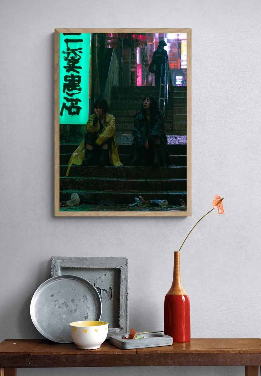 Rainy Neon Alley Street Photography Poster. — room view 3