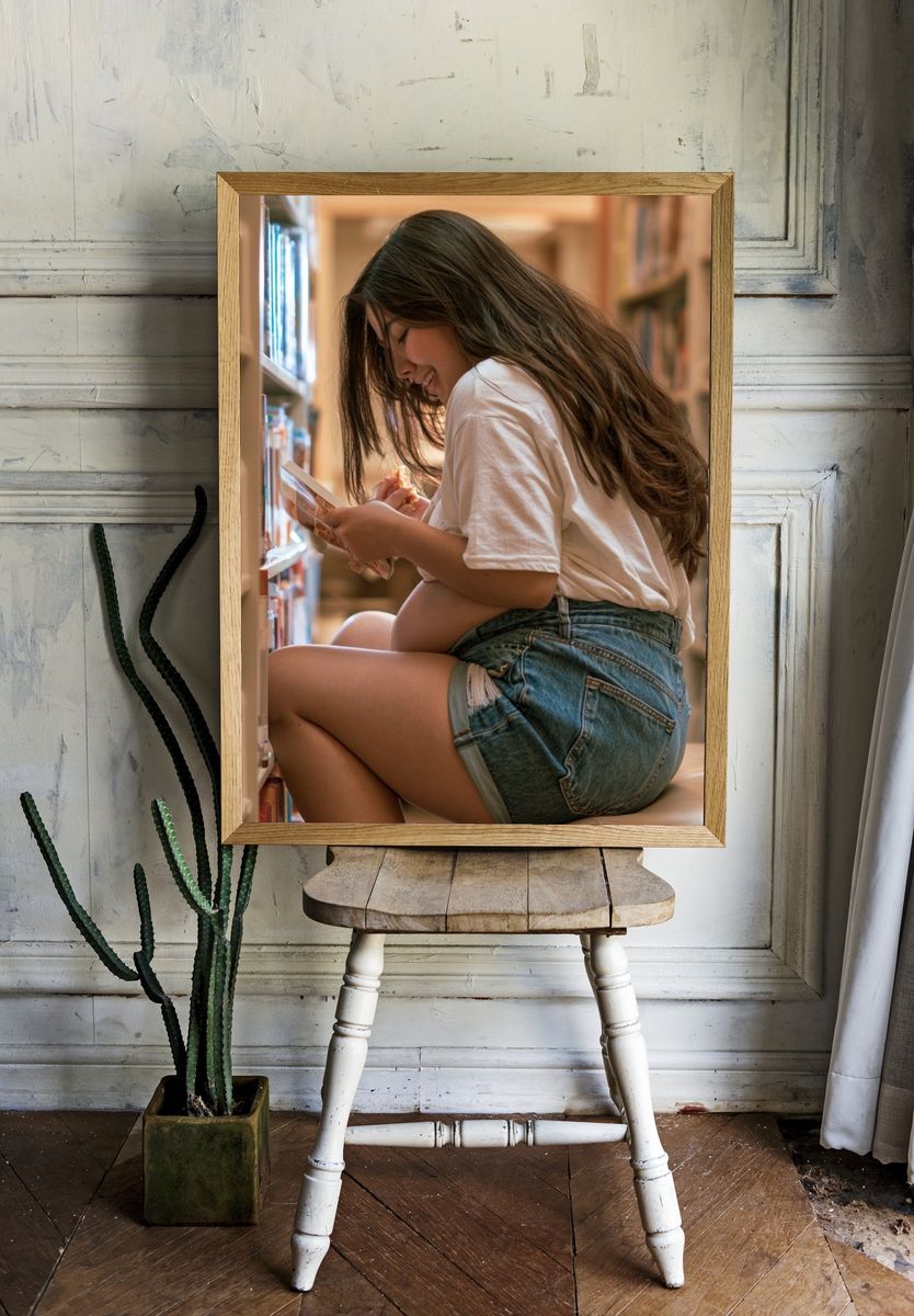 Girl Reading in Library Photography Poster. — room view 1
