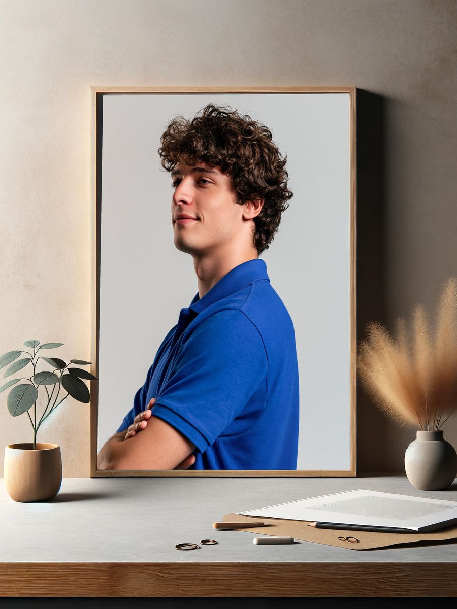 Curly-Haired Portrait Photography Poster. — room view 2