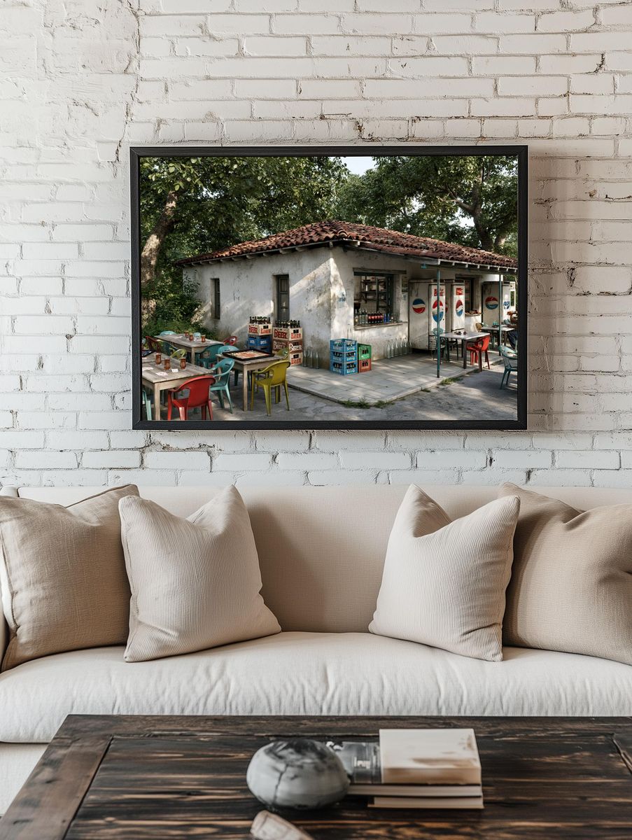 Rustic Outdoor Cafe Photography Poster. — room view 1
