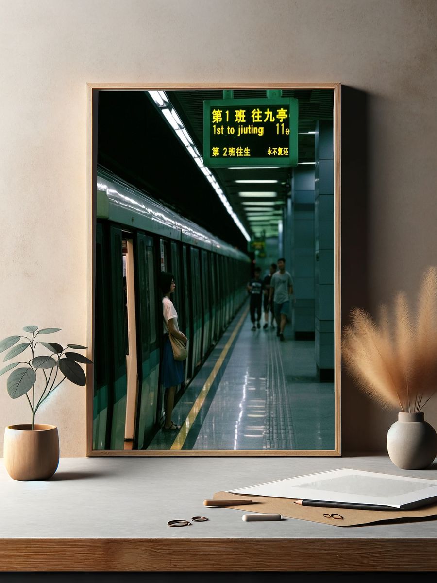 Subway Platform at Night Photography Poster. — room view 2