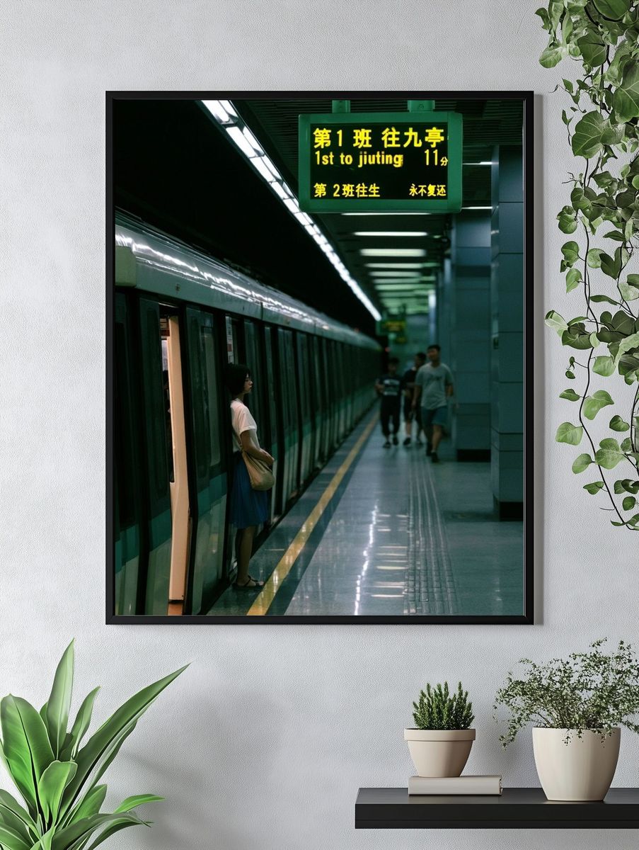 Subway Platform at Night Photography Poster. — room view 4