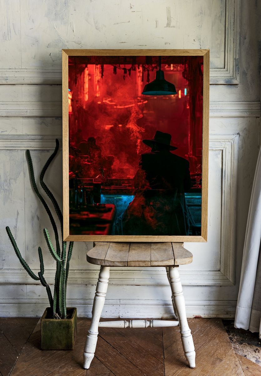 Neon Noir Bar Scene Photography Poster. room preview
