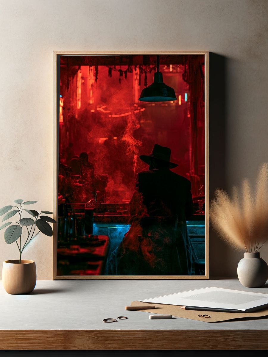 Neon Noir Bar Scene Photography Poster. — room view 2