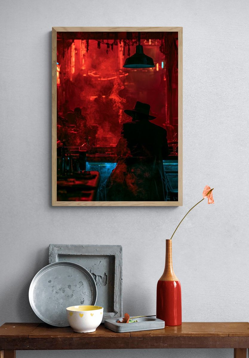 Neon Noir Bar Scene Photography Poster. — room view 3