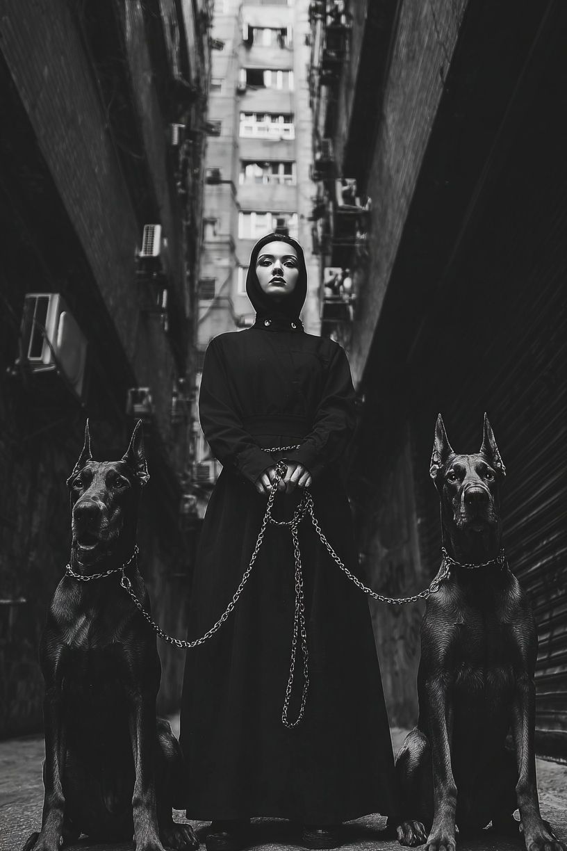 Gothic Woman with Great Danes Poster. poster detail