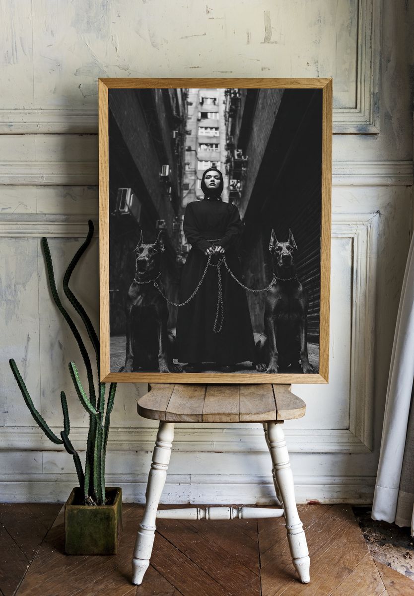 Gothic Woman with Great Danes Poster. — room view 1