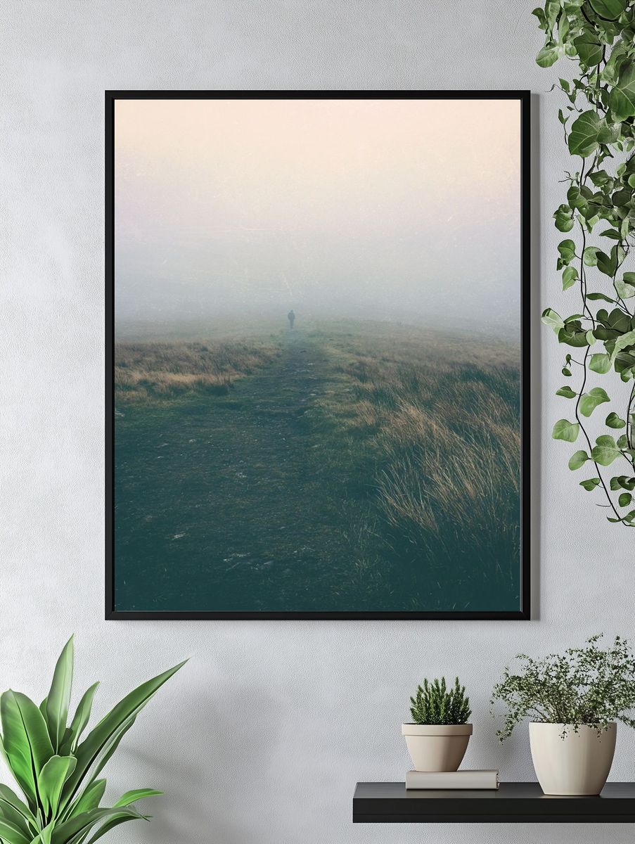 Misty Moorland Path Photography Poster. — room view 4