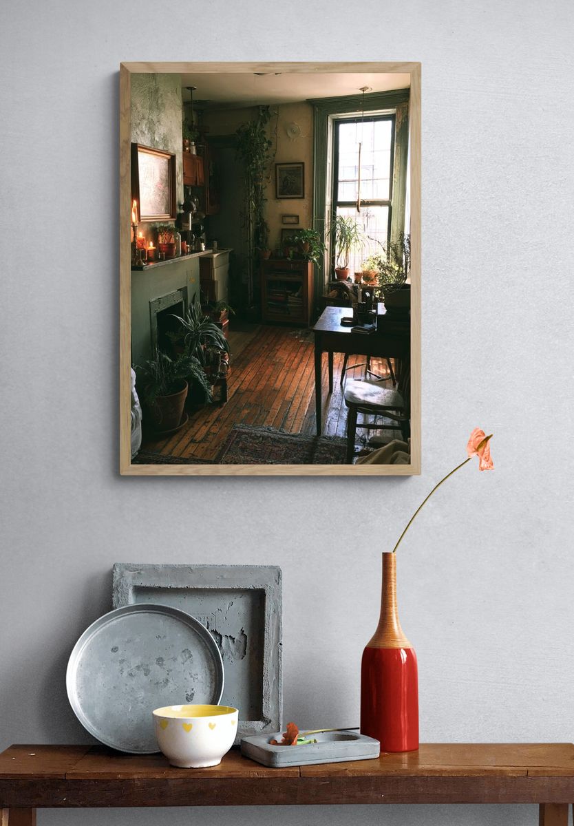 Cozy Green Interior Photography Poster. — room view 3