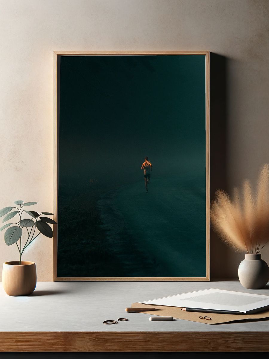 Solitary Runner in the Mist Poster. — room view 2
