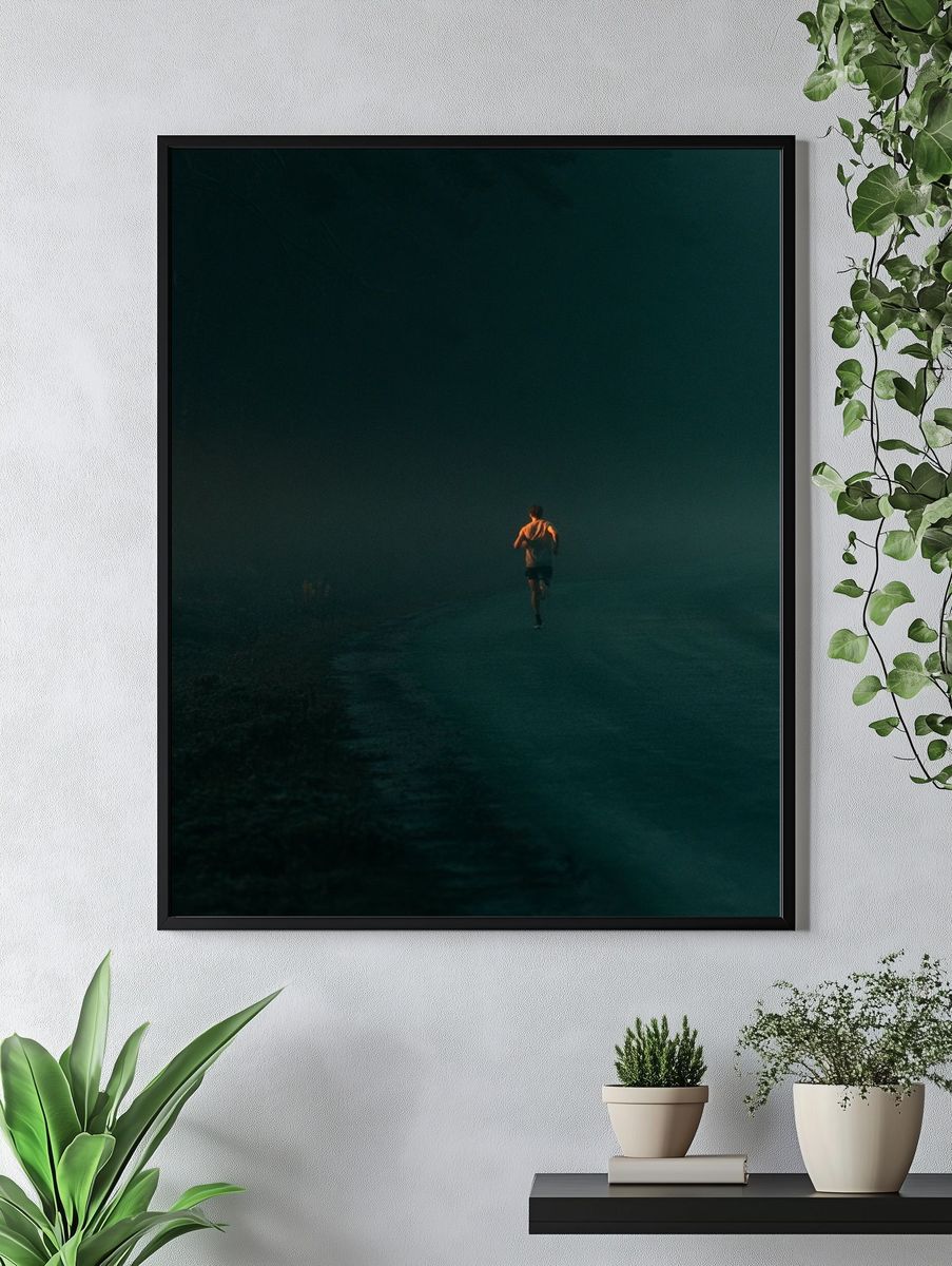 Solitary Runner in the Mist Poster. — room view 4