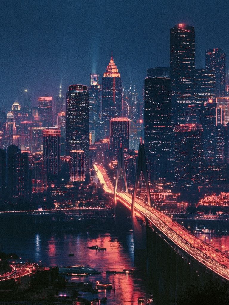 Neon City Skyline Photography Poster. poster — photography art