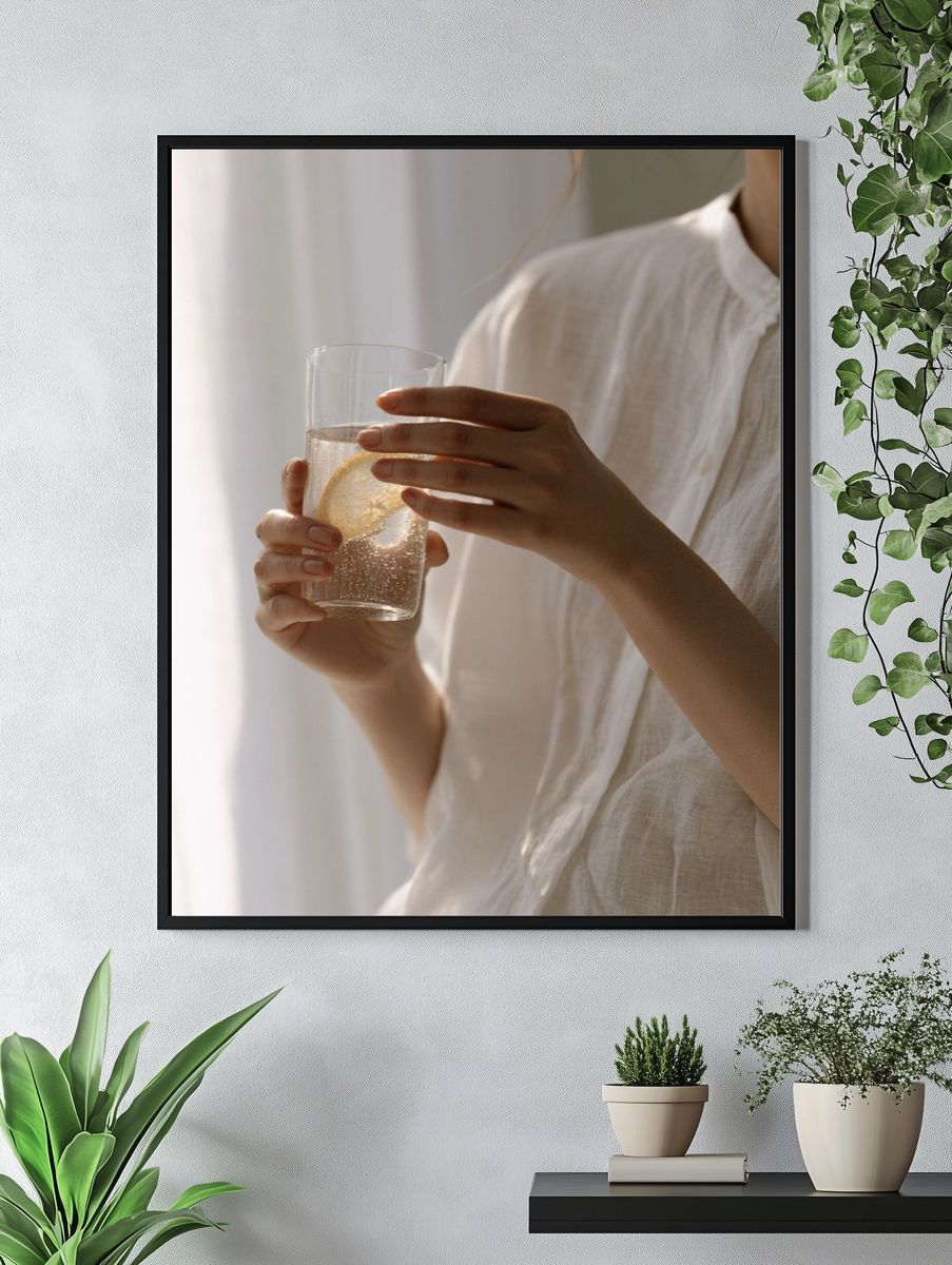 Lemon Water Still Life Photography Poster. — room view 4