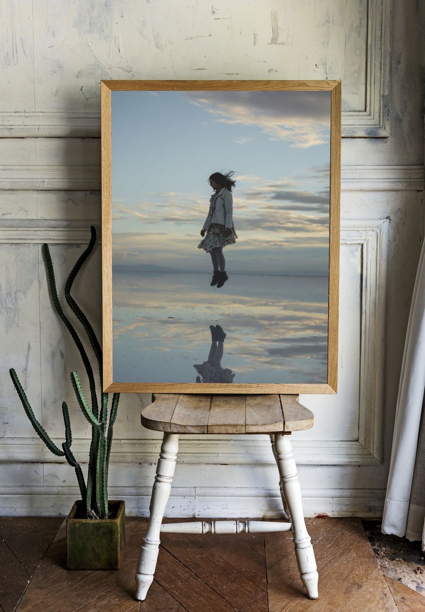 Floating Girl at Dusk Photography Poster. — room view 1