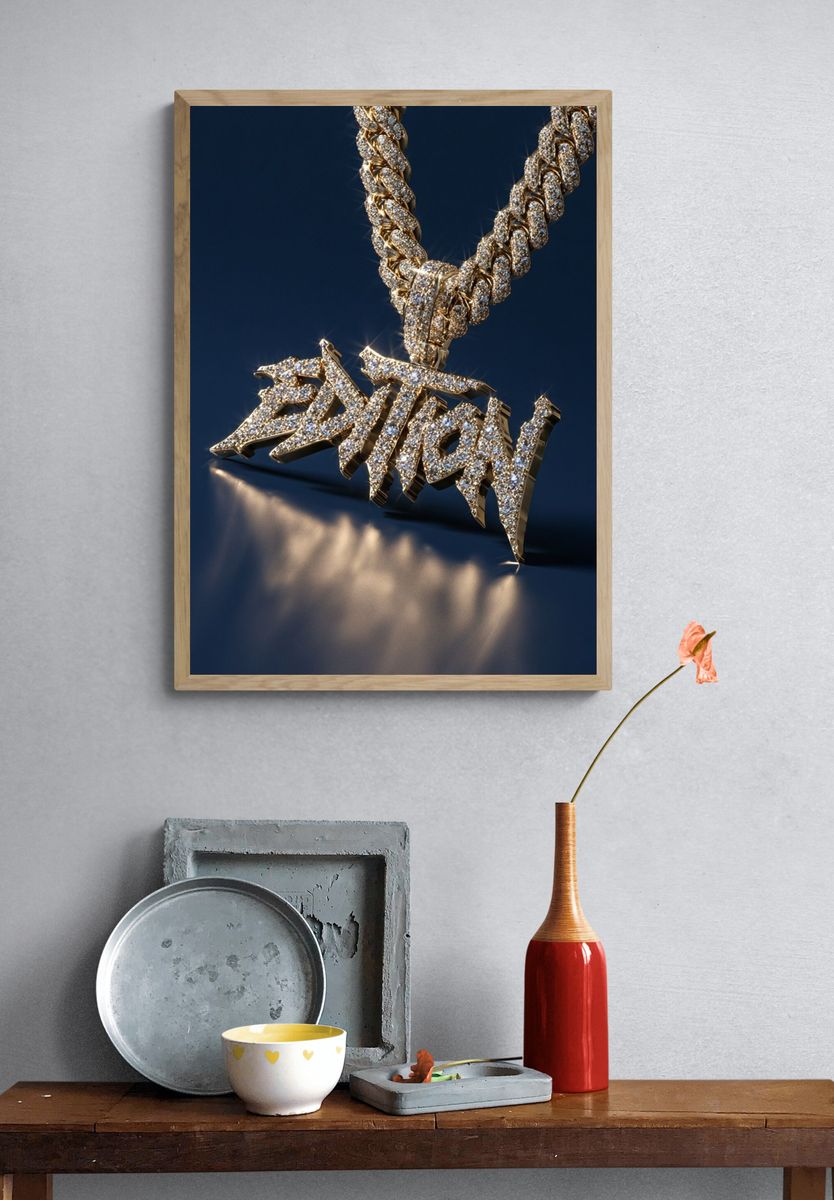 Diamond Chain Pendant Photography Poster. — room view 3