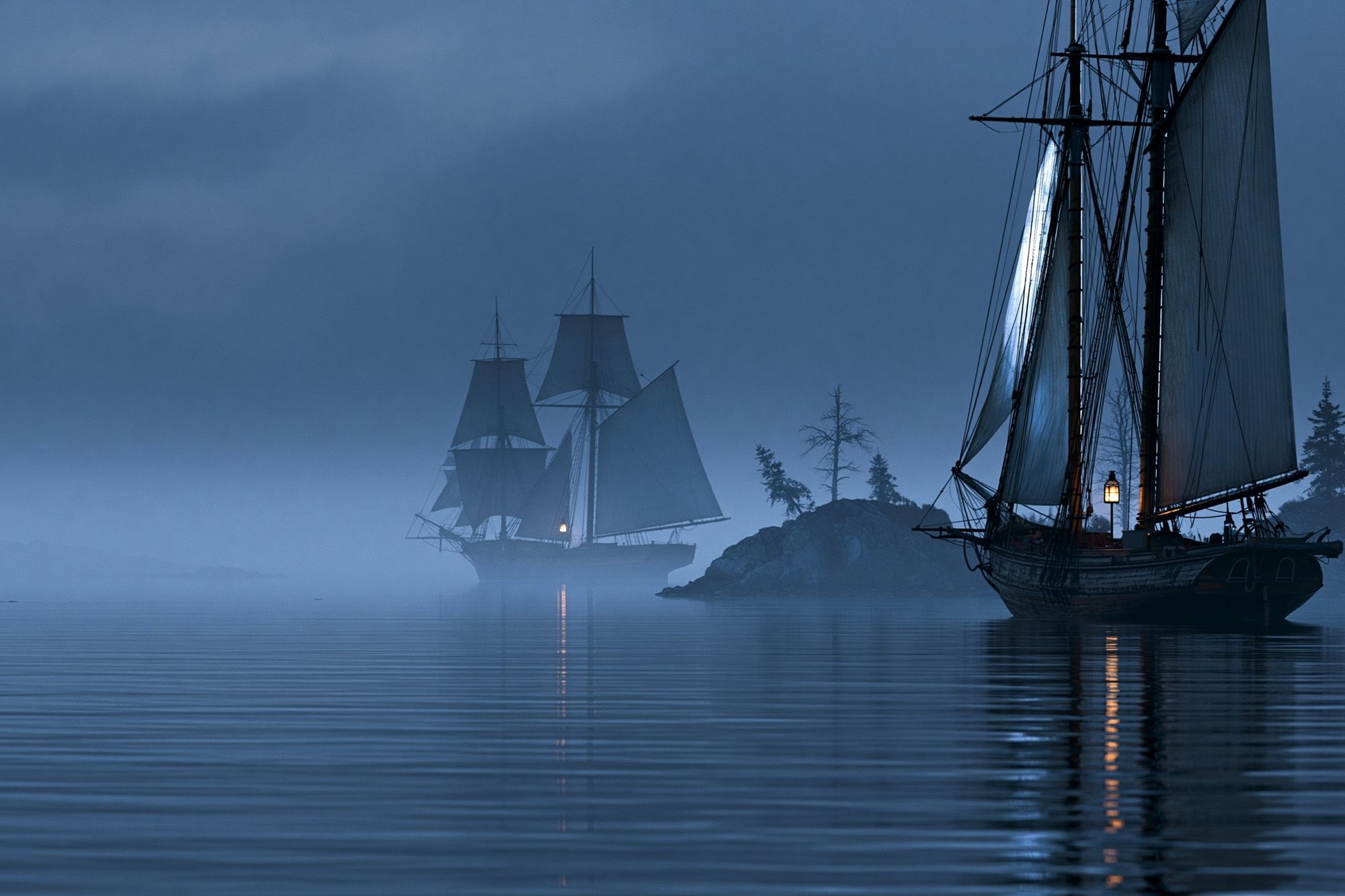 Foggy Sailing Ships Photography Poster. poster — photography art
