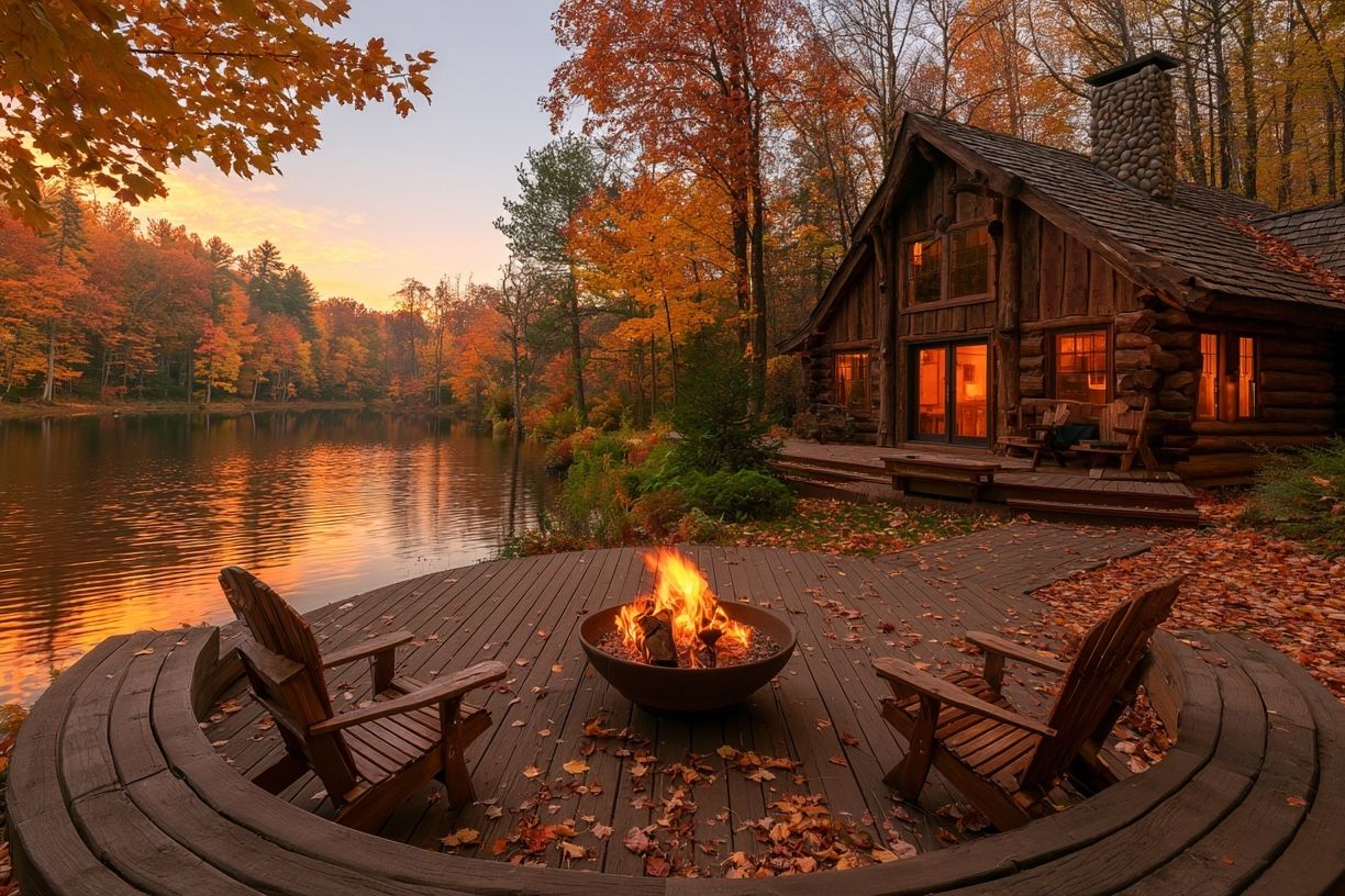 Autumn Lakeside Cabin Photography Poster. poster — photography art