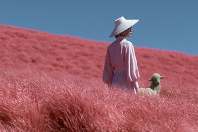 Pink Meadow Portrait Print. poster