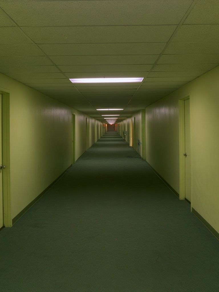 Endless Green Hallway Photography Poster. poster detail