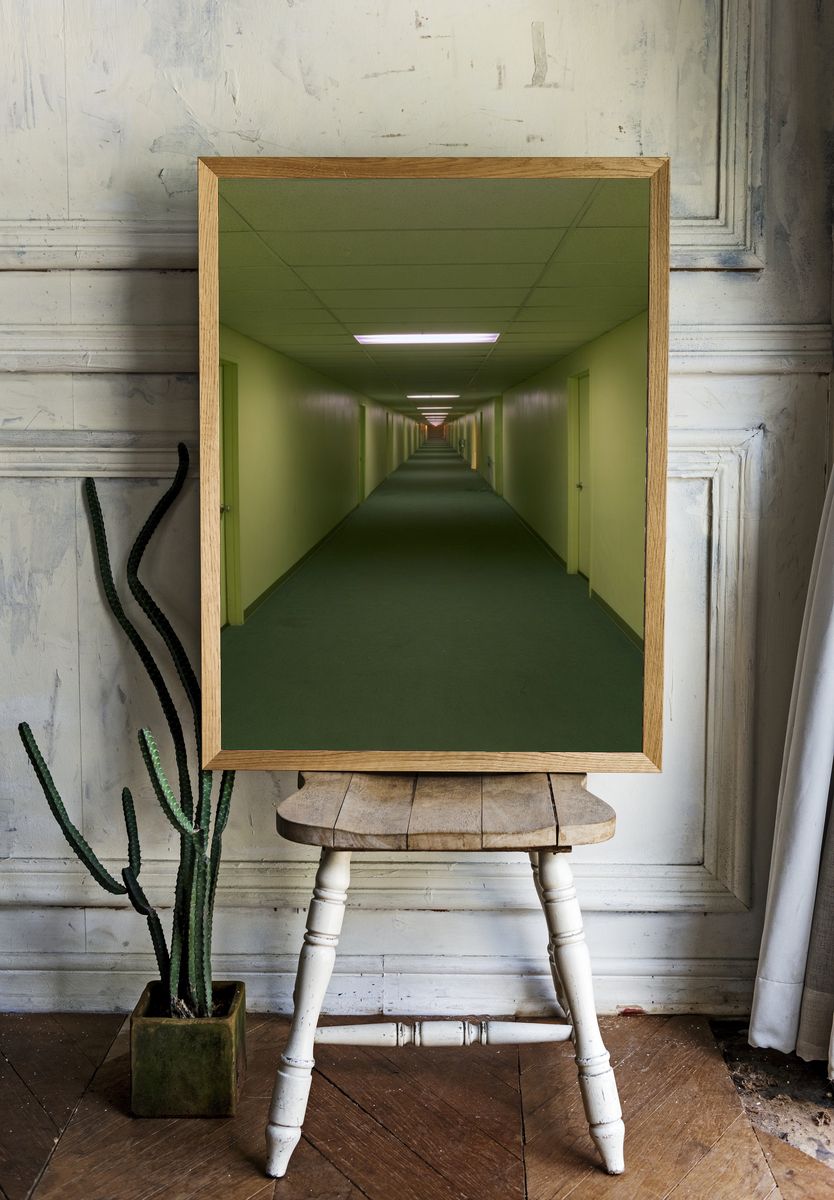 Endless Green Hallway Photography Poster. — room view 1