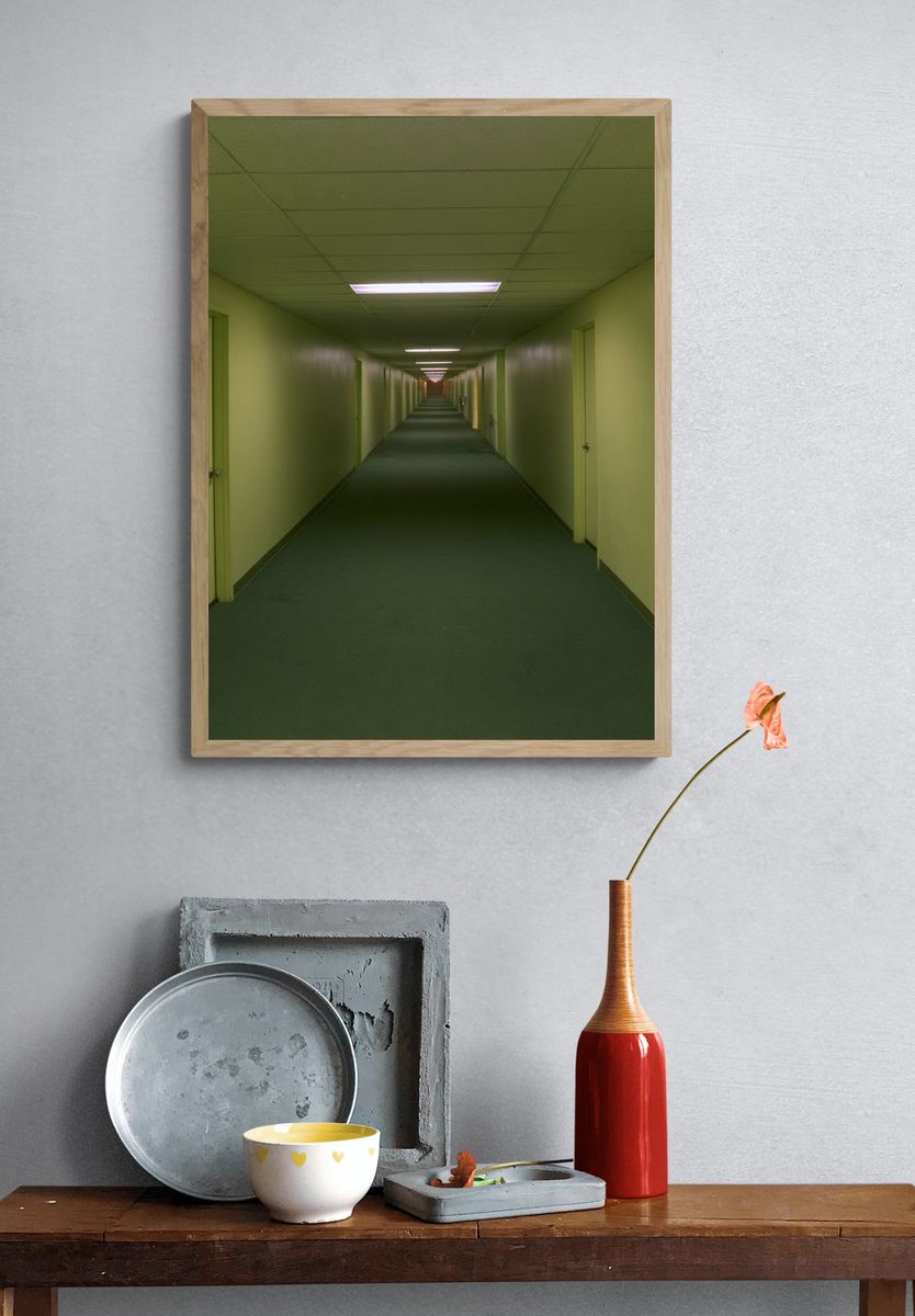 Endless Green Hallway Photography Poster. — room view 3