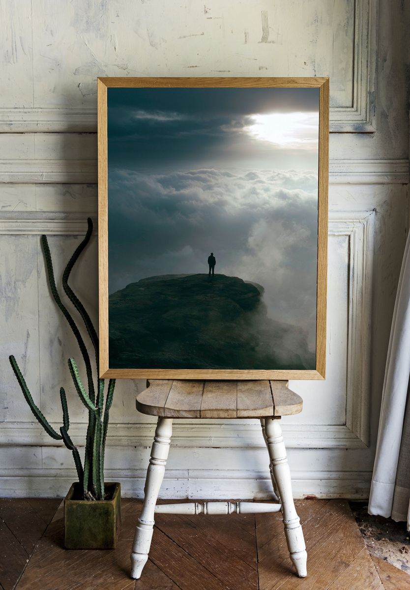 Cliff Above the Clouds Photography Poster. room preview