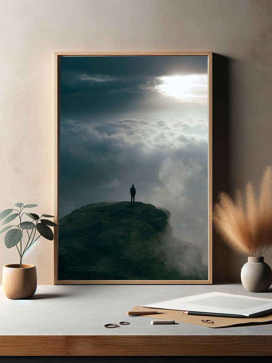 Cliff Above the Clouds Photography Poster. — room view 2