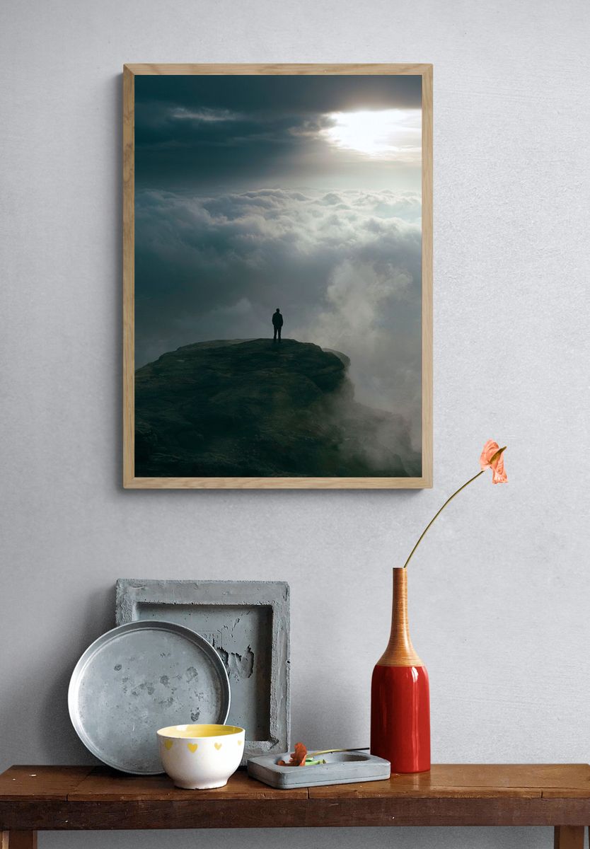 Cliff Above the Clouds Photography Poster. — room view 3