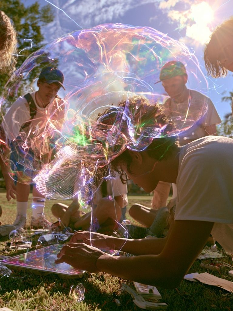 Sunlit Bubble Gathering Photography Poster. poster detail