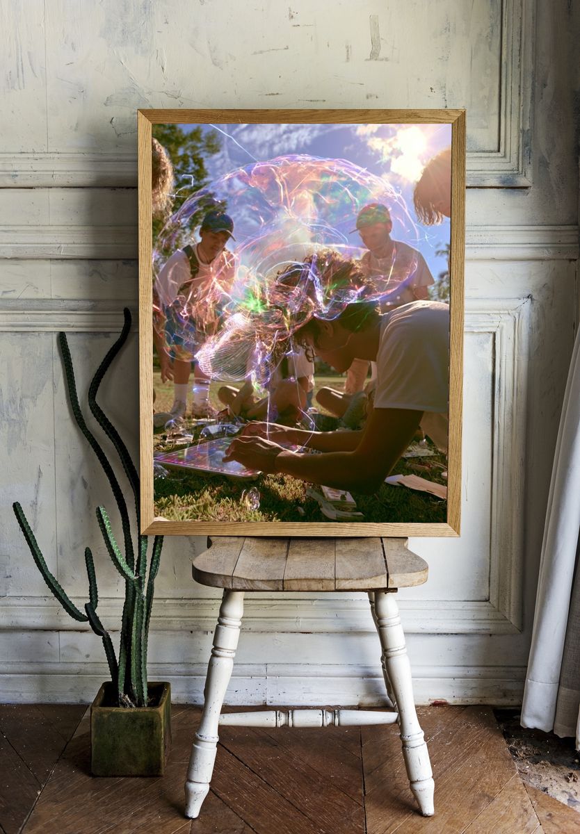 Sunlit Bubble Gathering Photography Poster. — room view 1