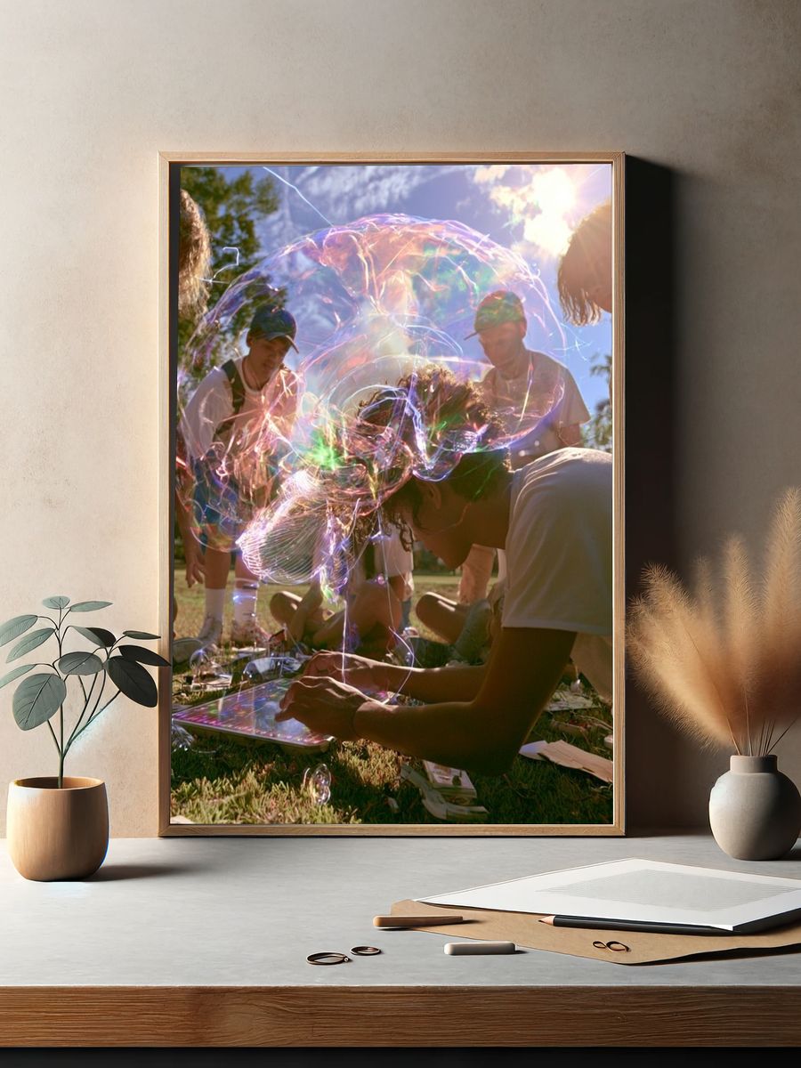 Sunlit Bubble Gathering Photography Poster. — room view 2