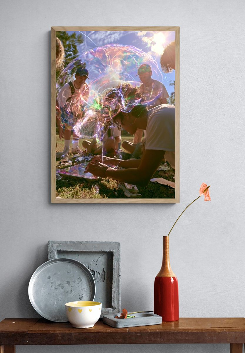 Sunlit Bubble Gathering Photography Poster. — room view 3