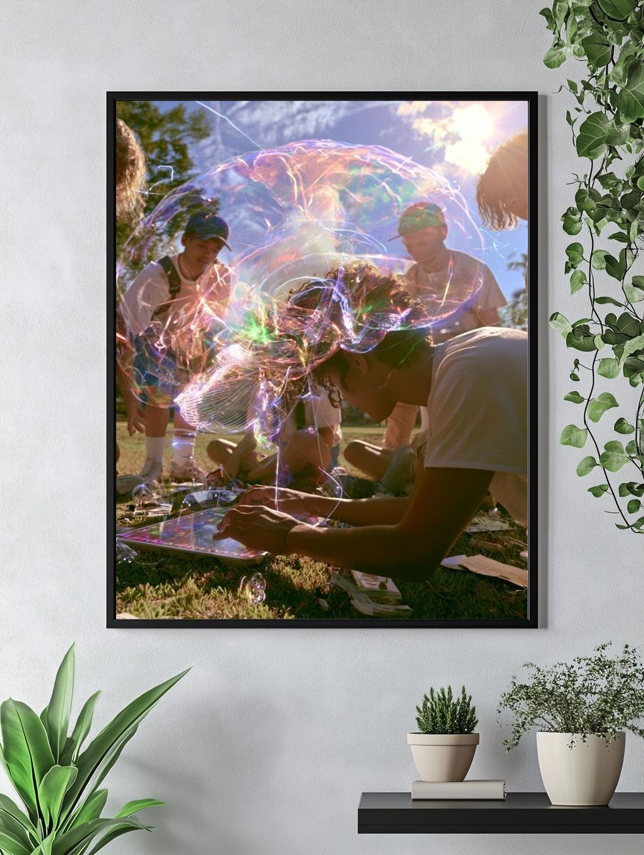 Sunlit Bubble Gathering Photography Poster. — room view 4