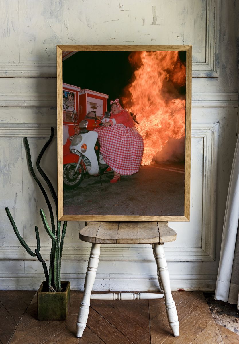 Firelight Scooter Portrait Print. — room view 1