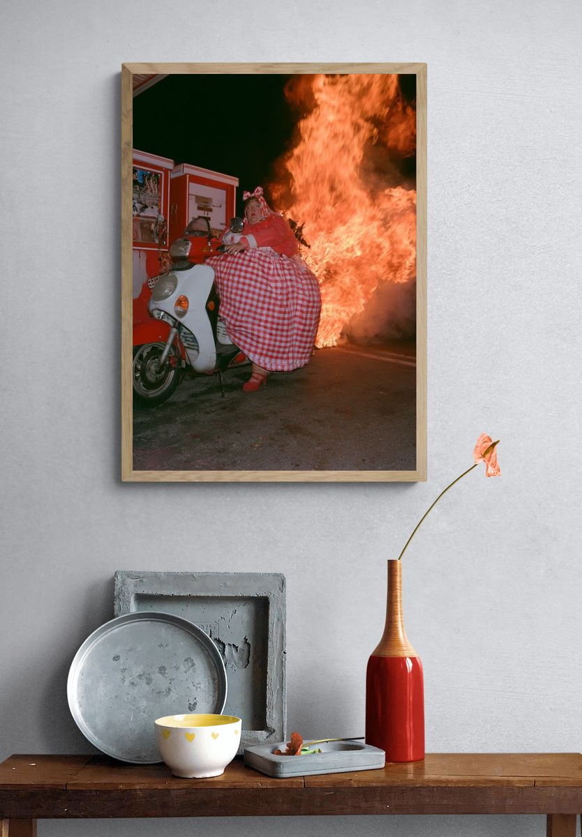 Firelight Scooter Portrait Print. — room view 3