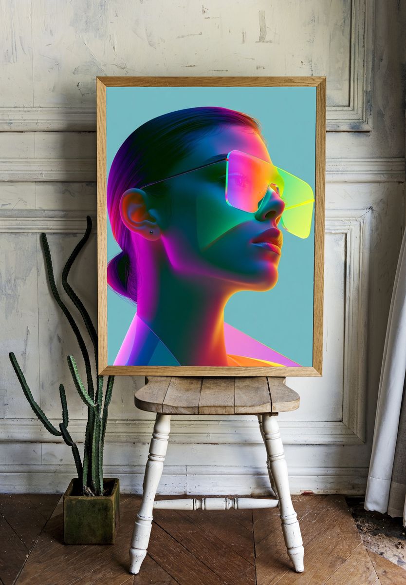 Neon Portrait Fashion Print. room preview