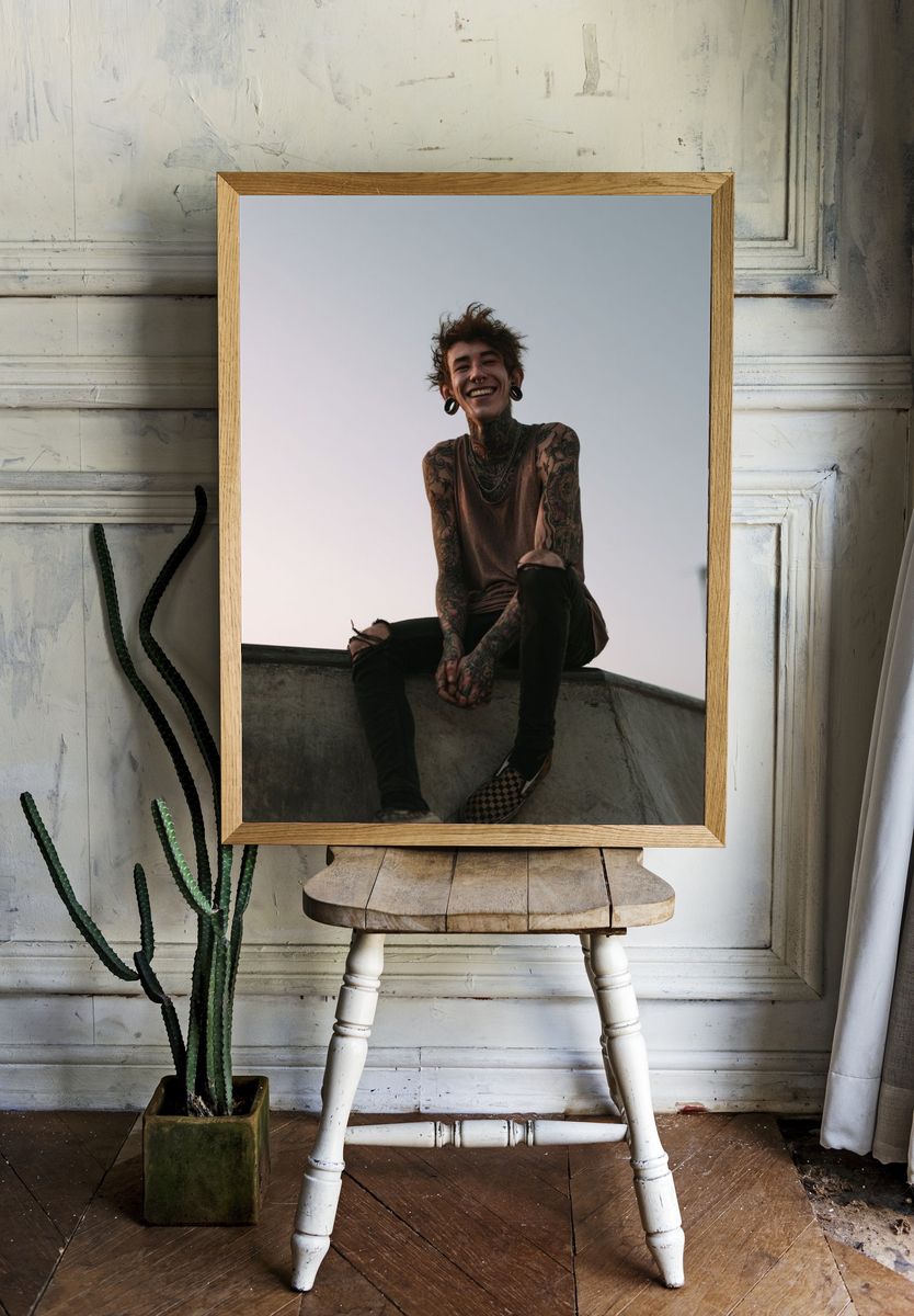 Tattooed Skateboarder Portrait Poster. room preview