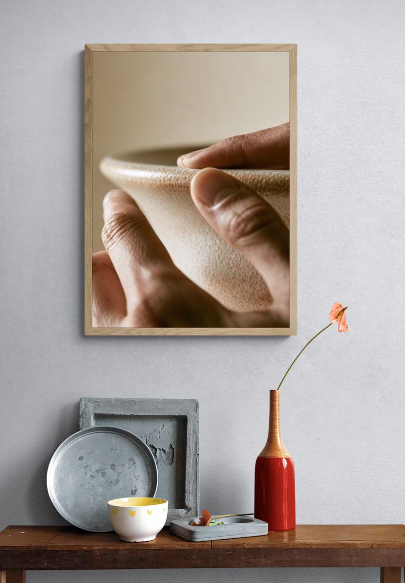 Hands Holding Ceramic Bowl Photography Poster. — room view 3