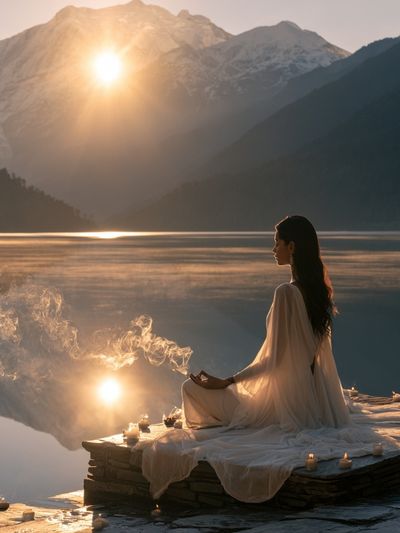 Meditative Lake Sunrise Photography Poster.