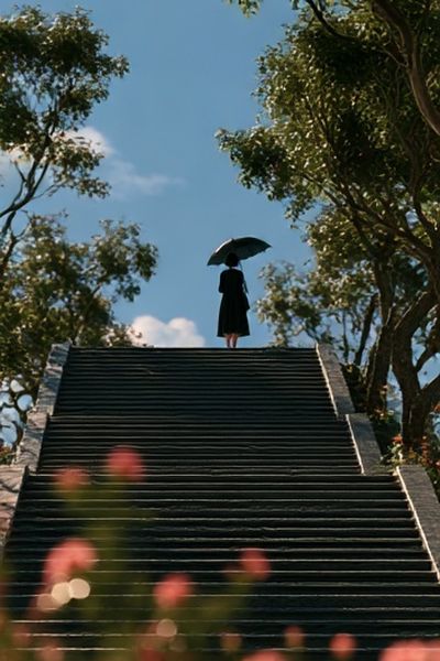 Umbrella Stairway Silhouette Photography Poster. poster
