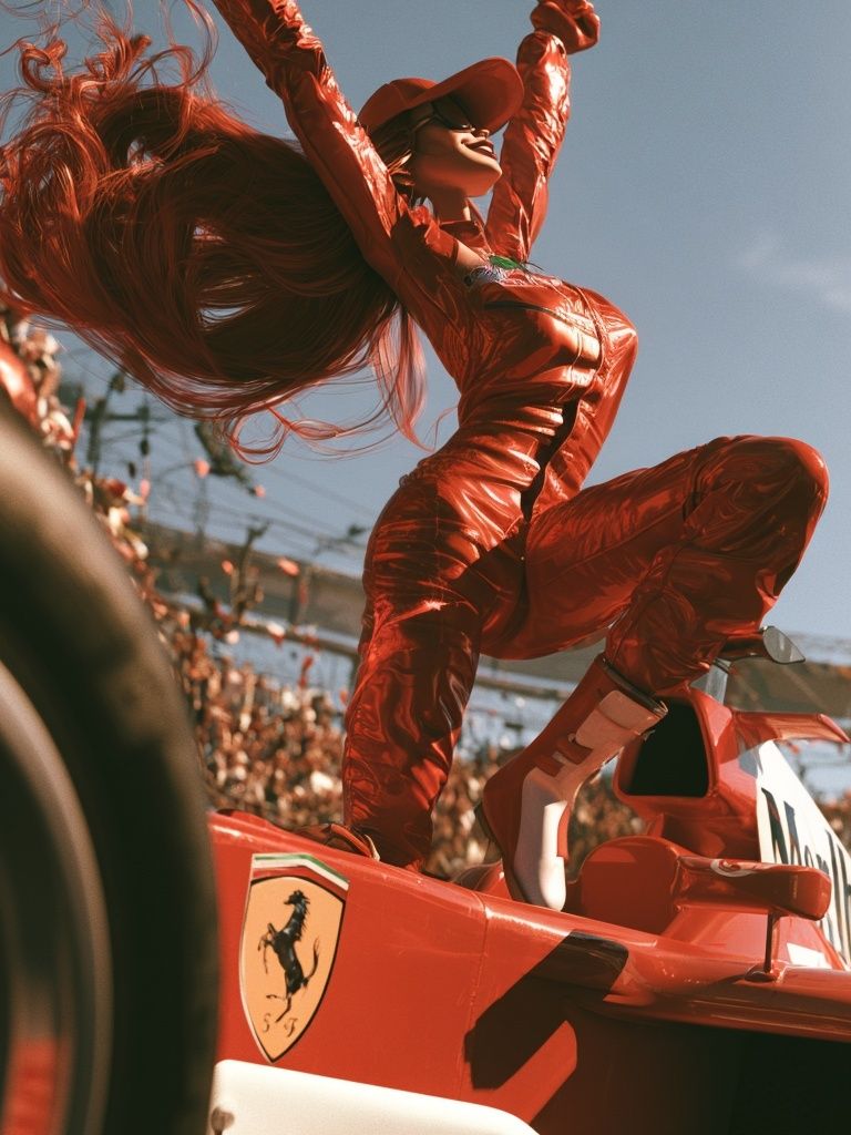 Ferrari Victory Pose Photography Poster. poster detail
