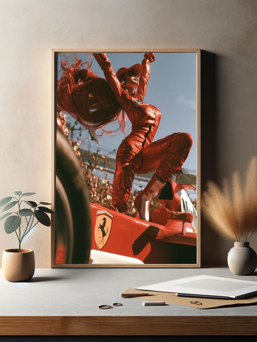 Ferrari Victory Pose Photography Poster. — room view 2