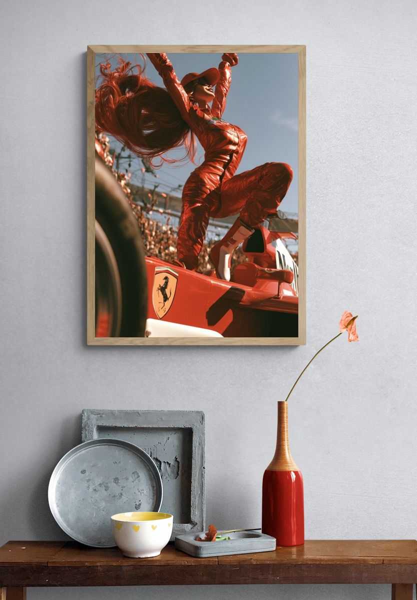 Ferrari Victory Pose Photography Poster. — room view 3