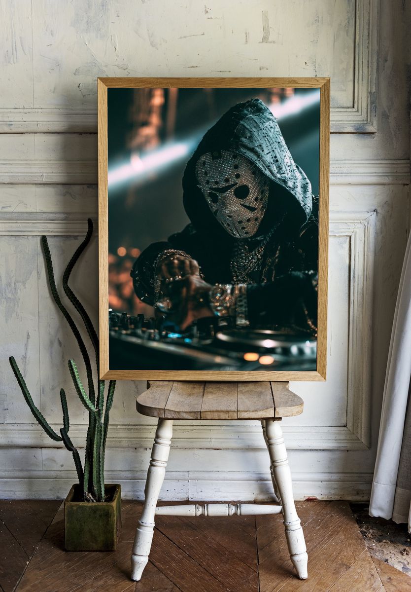 Masked DJ Portrait Photography Poster. — room view 1