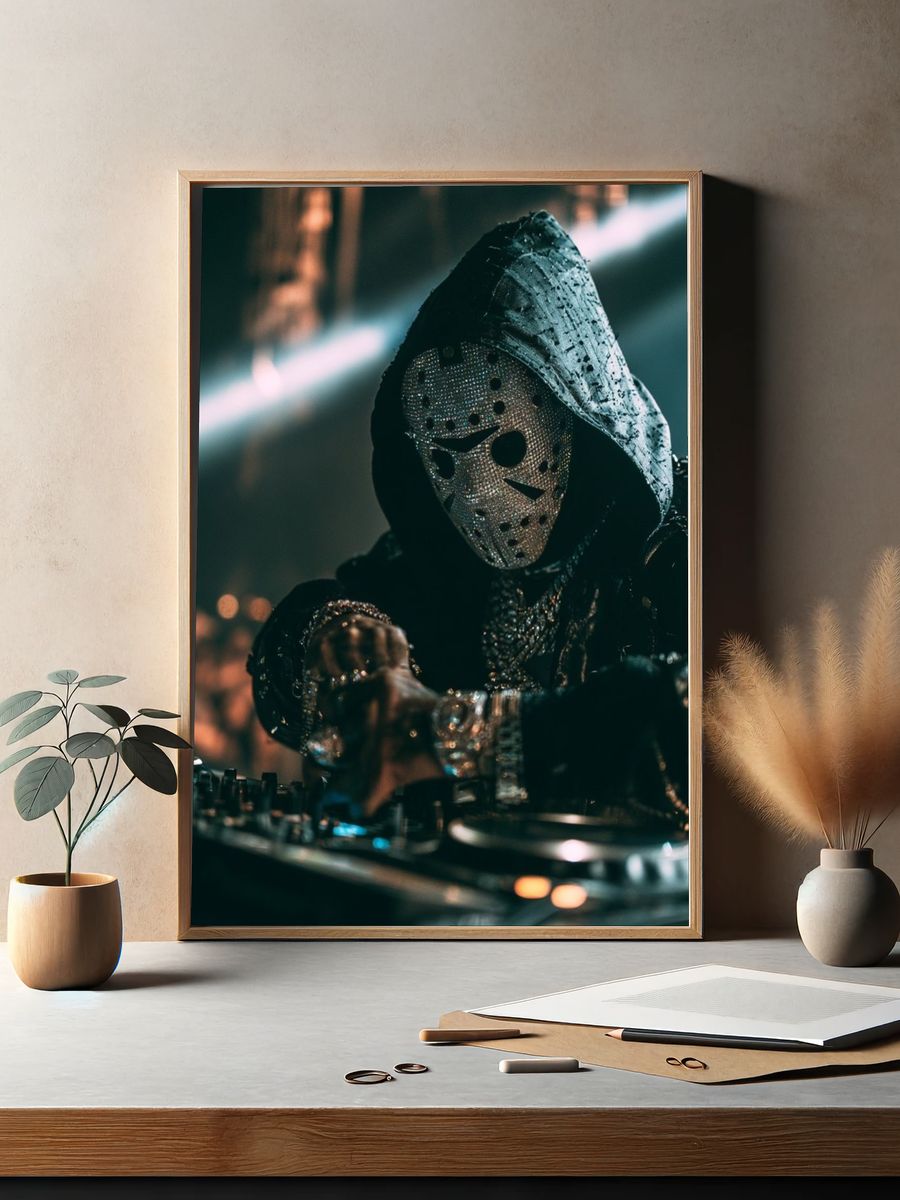 Masked DJ Portrait Photography Poster. — room view 2